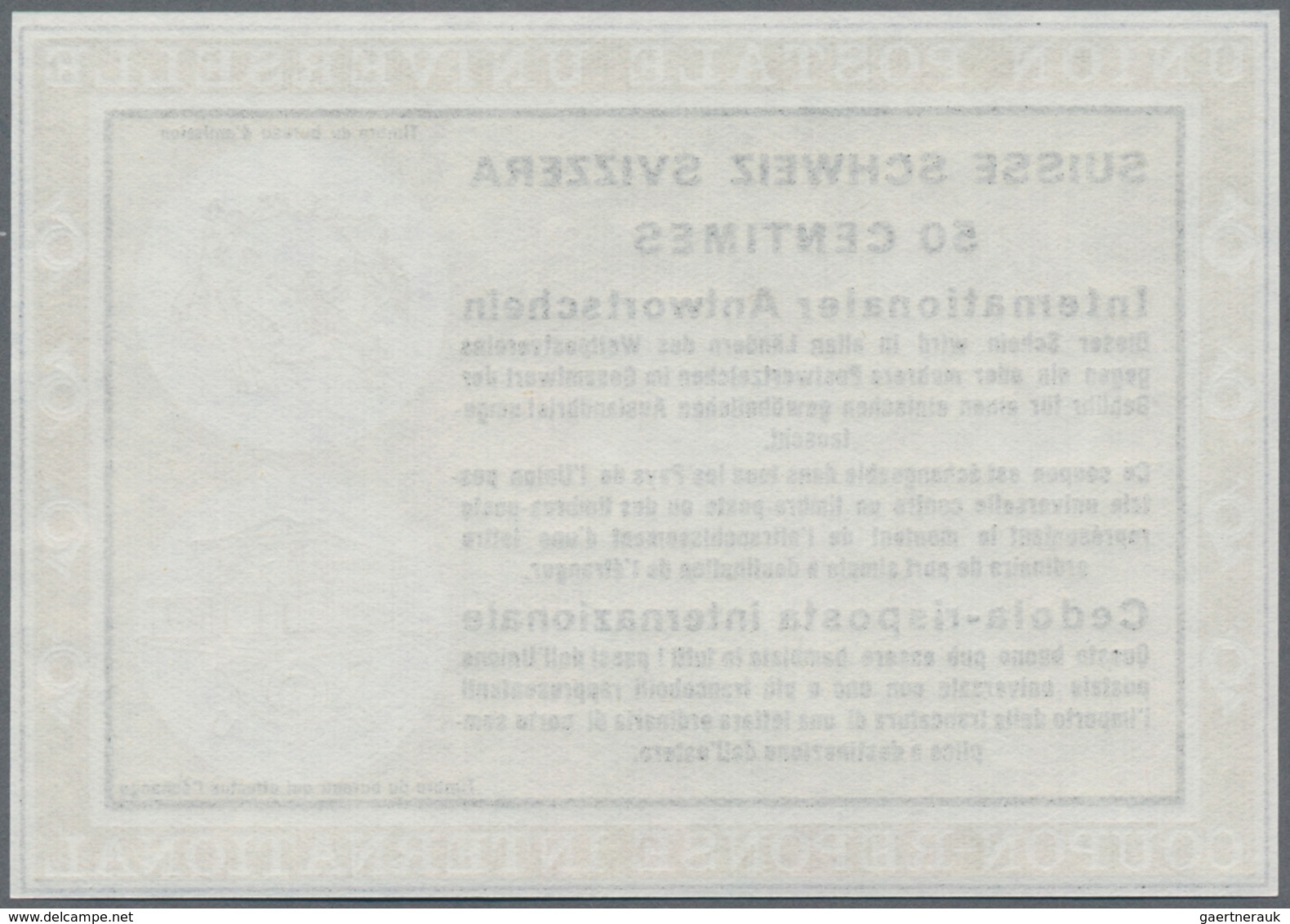 Schweiz: 1966. Essay In Lebhaftchromgelb Für "Internationalen Antwortschein 50 Centimes" (Wien Type) - Unused Stamps