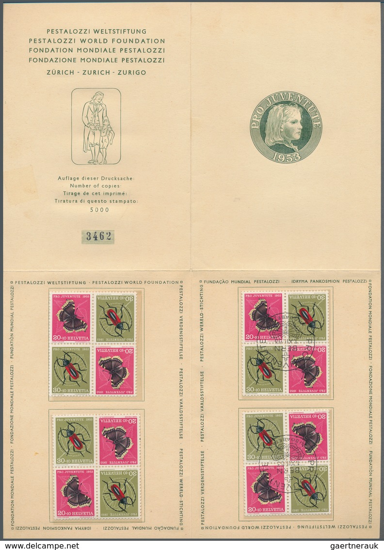 Schweiz - Zusammendrucke: 1953, Pro Juventure Folder Mit Vier Kehrdruck-Viererblocks In Jeweils Zwei - Zusammendrucke