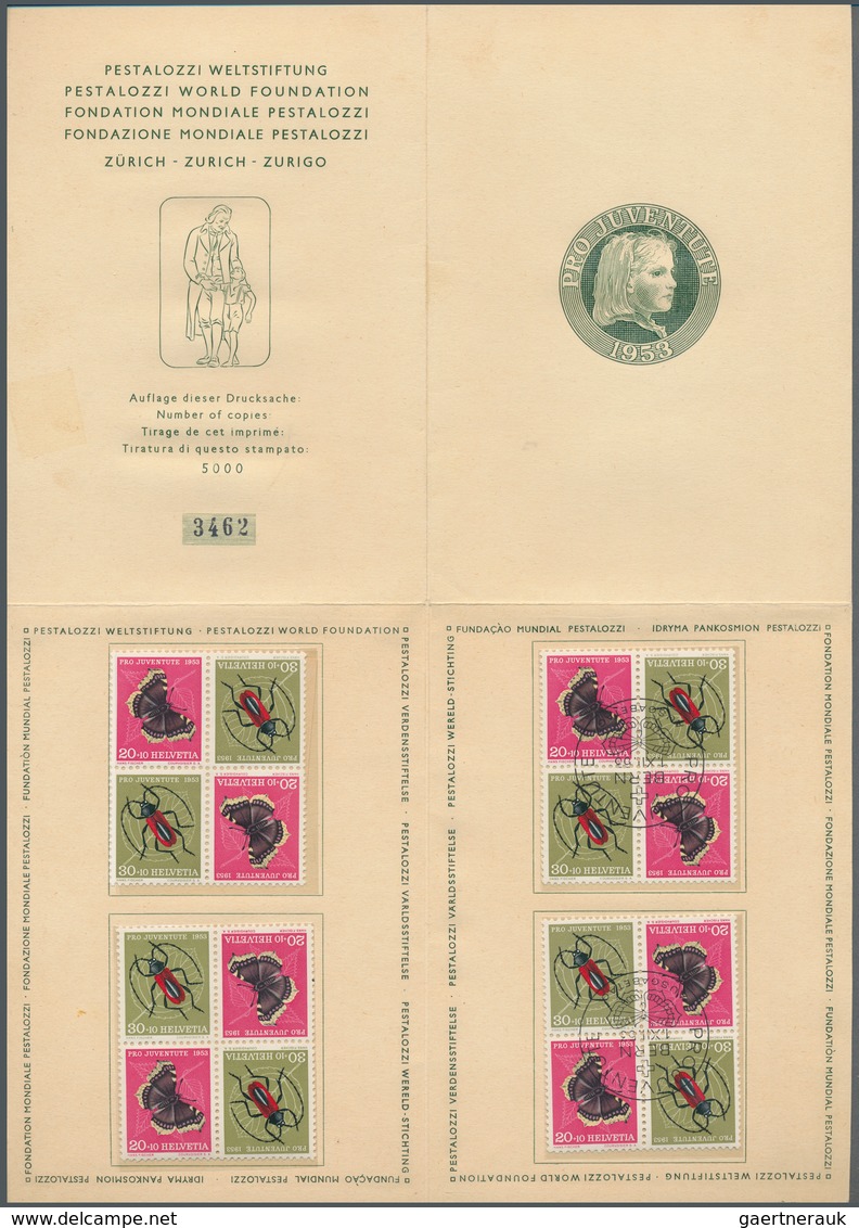 Schweiz - Zusammendrucke: 1953, Pro Juventure Folder Mit Vier Kehrdruck-Viererblocks In Jeweils Zwei - Se-Tenant