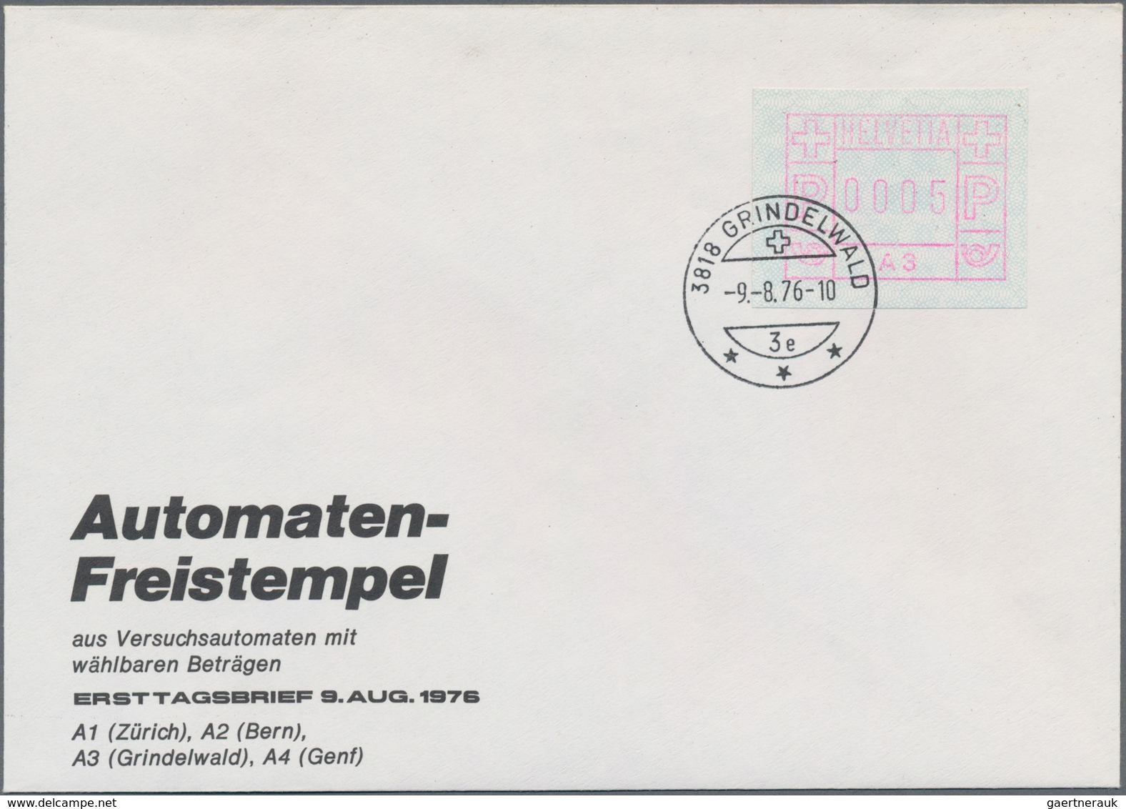 Schweiz - Automatenmarken: 1976 Kompletter Satz Von Vier FDC Aller Standorte (Bern, Genf, Grindelwal - Automatic Stamps