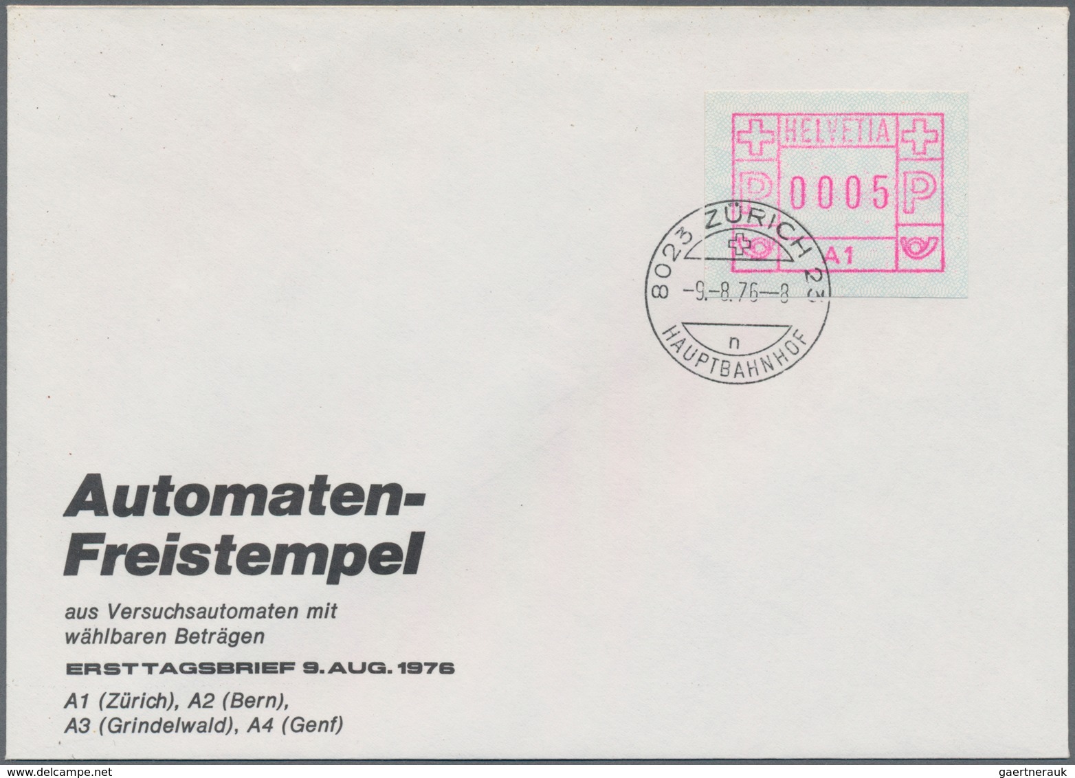 Schweiz - Automatenmarken: 1976 Kompletter Satz Von Vier FDC Aller Standorte (Bern, Genf, Grindelwal - Automatenmarken