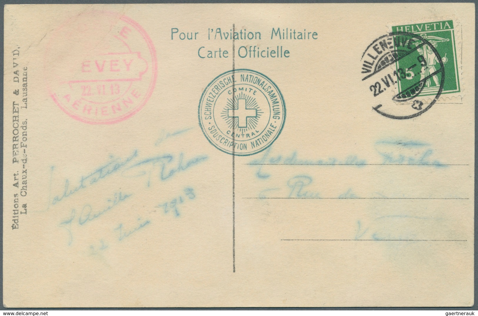Schweiz - Halbamtliche Flugmarken: 1913, Flugtag Vevey 22.6., 5 C. Freimarke Mit Poststempel "VILLEN - Other & Unclassified