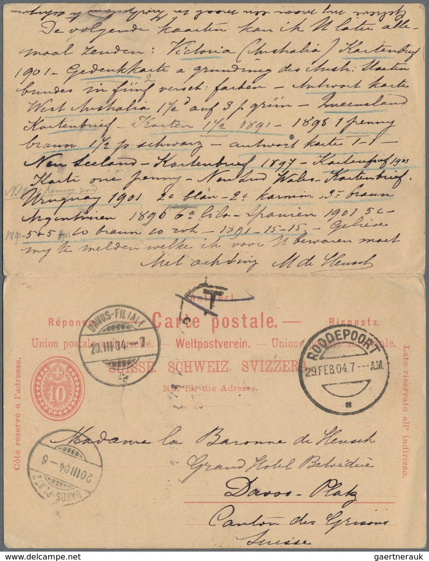 Schweiz - Ganzsachen: 1901 Ganzsachendoppelkarte 10+10 Rp. Gebraucht 1904 Von Davos-Platz Nach Roode - Stamped Stationery