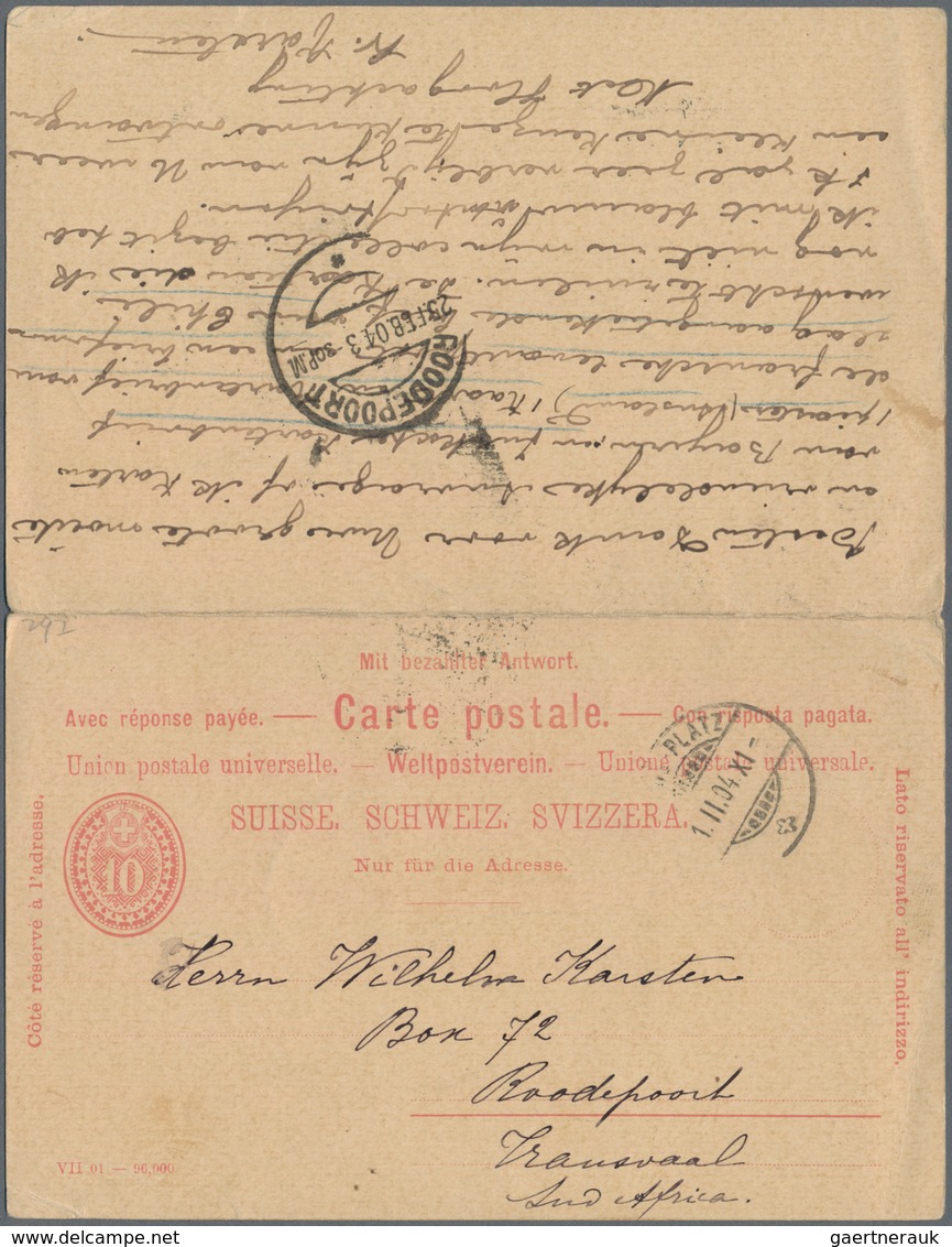 Schweiz - Ganzsachen: 1901 Ganzsachendoppelkarte 10+10 Rp. Gebraucht 1904 Von Davos-Platz Nach Roode - Stamped Stationery