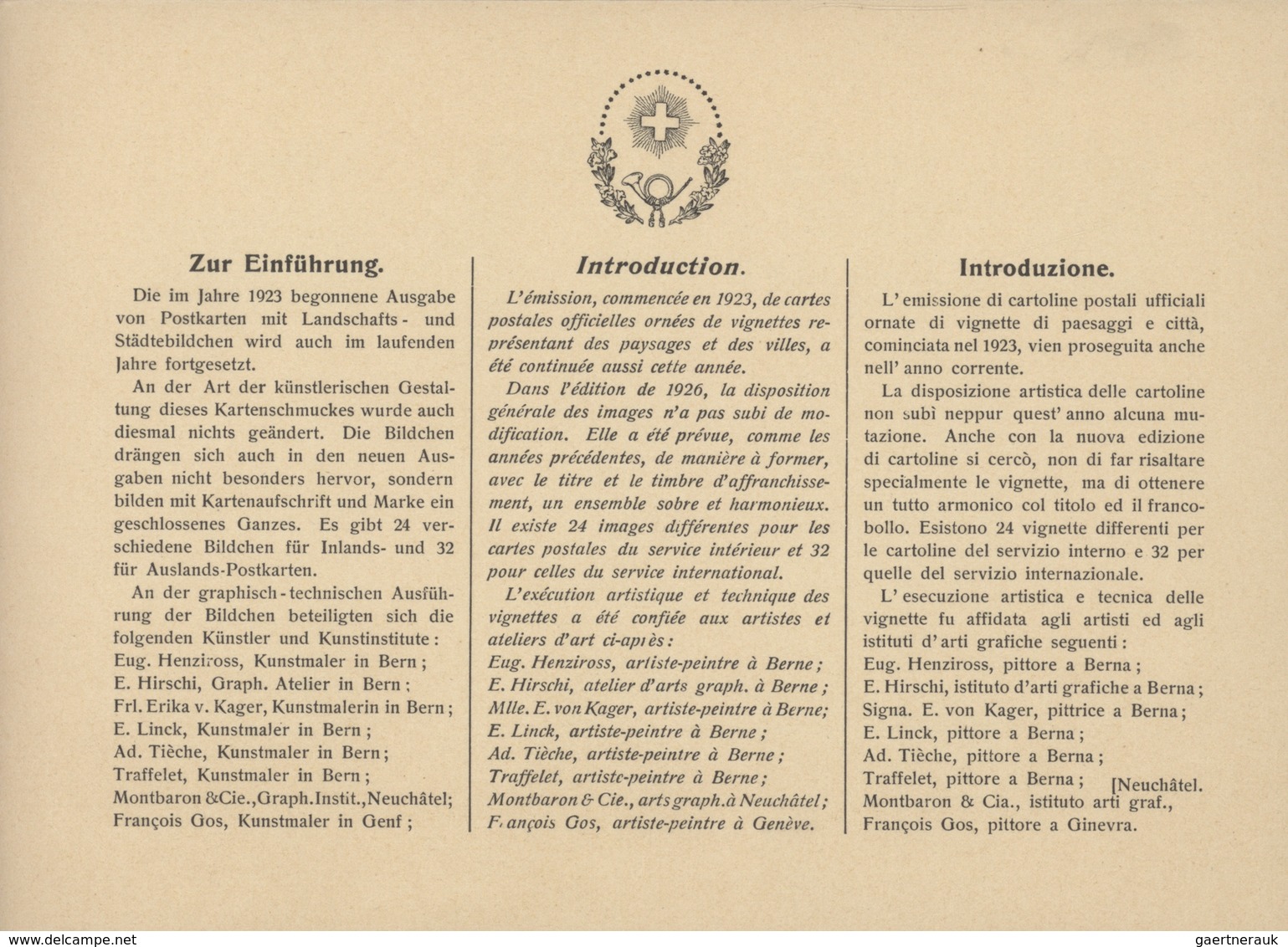 Schweiz - Ganzsachen: 1926 Komplettes Geschenkheft der OPD Bern mit Karten zu 10 Rp. und 20 Rp. in v