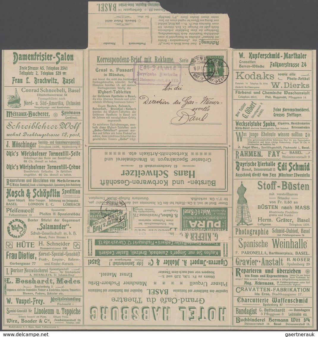 Schweiz - Privatganzsachen: 1911 (16.3.), 'Korrespondenz-Brief Mit Reklame (Serie A)' Tellknabe 5 C. - Stamped Stationery