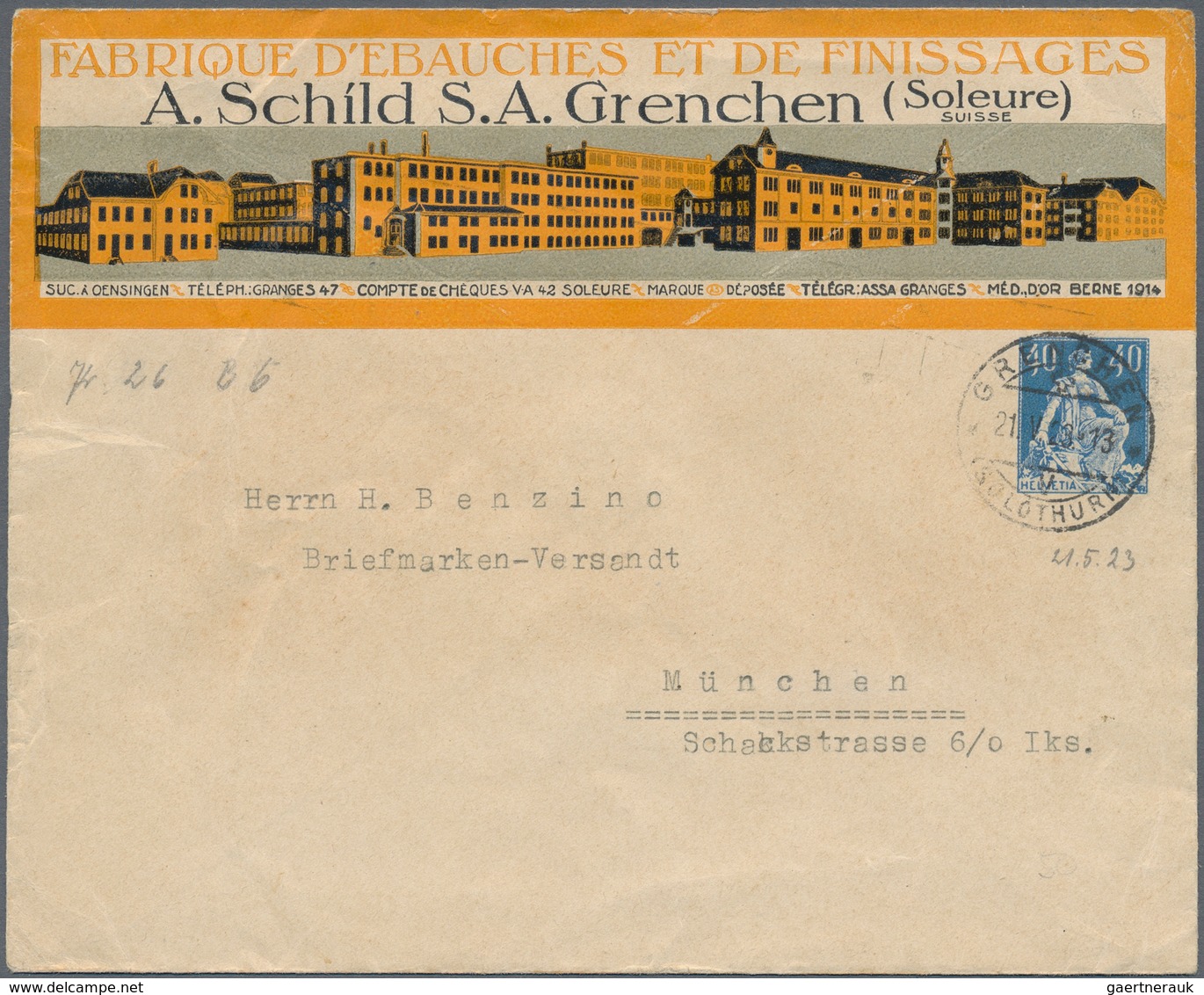 Schweiz - Privatganzsachen: 1922 Illustrierter Ganzsachenumschlag Der Firma A. Schild (Rohlinge Und - Stamped Stationery