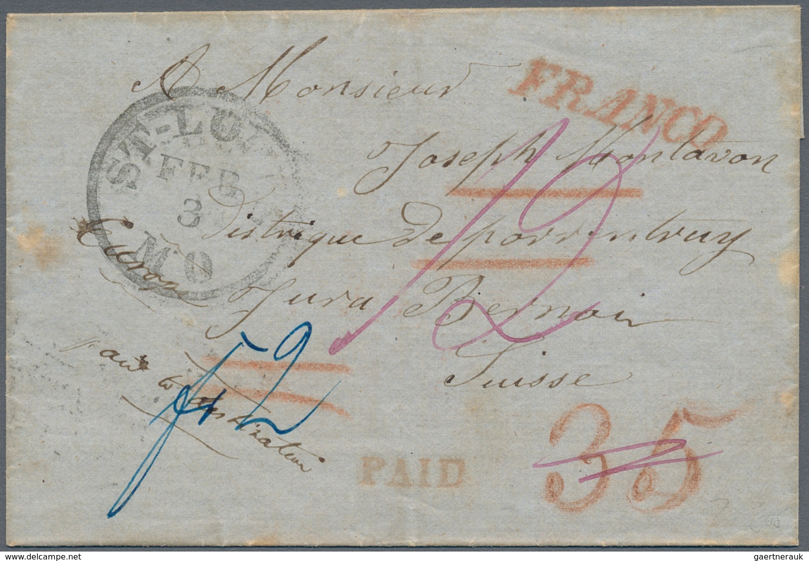 Schweiz - Besonderheiten: 1854 Unfrankierte Faltbriefhülle Von St. Louis, MO, U.S.A. Via New York, P - Other & Unclassified