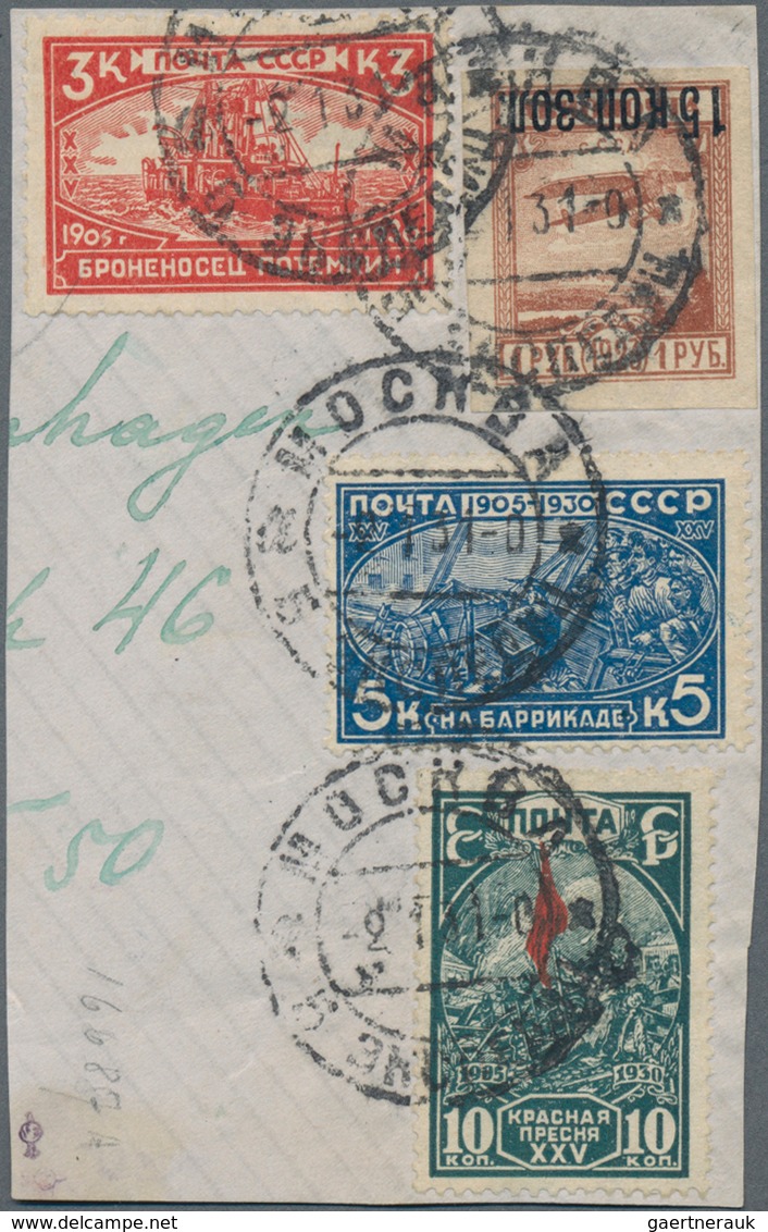 Sowjetunion: 1924 Air 15k. On 1r. Brown With OVERPRINT INVERTED, Used Along With 1930 'Revolution' S - Briefe U. Dokumente