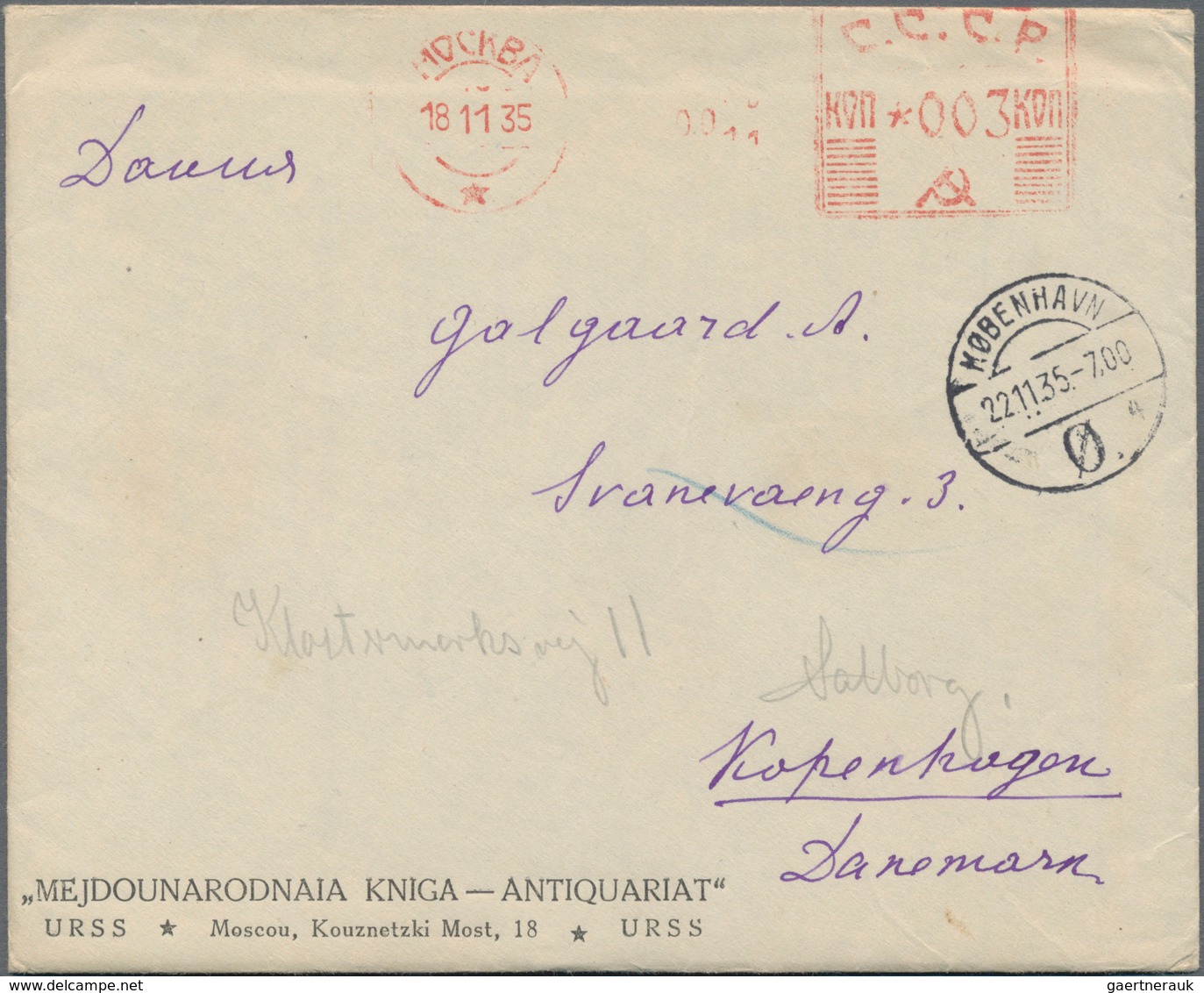 Sowjetunion: 1935 Printed Matter With Meter Stamp Of Three Kop. Red From Moscow To Copenhague, With - Briefe U. Dokumente