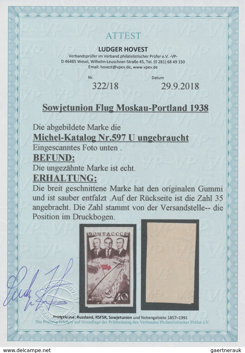Sowjetunion: 1938, 1st Transpolar Flight 40kop. Brown/red IMPERFORATED, Mint Original Gum Previously - Briefe U. Dokumente