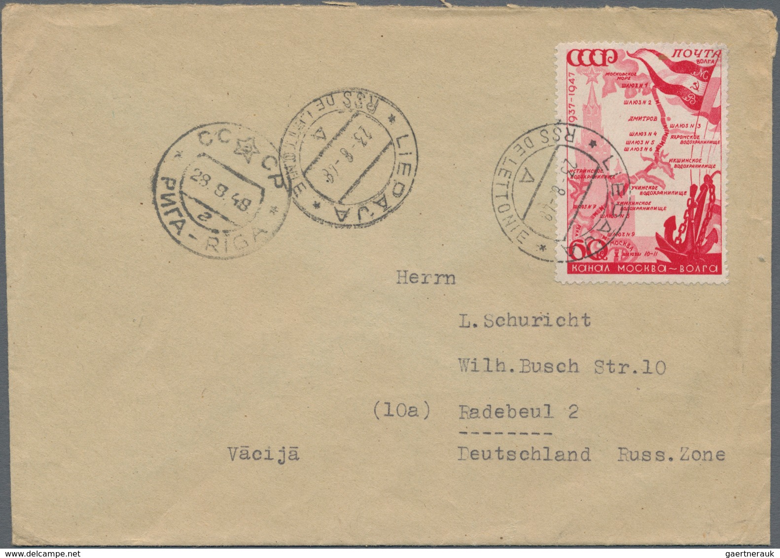 Sowjetunion: 1948, Cover From Liepaja/Latvia To GDR With Single Franking 60 Kop. Red/white Map With - Briefe U. Dokumente