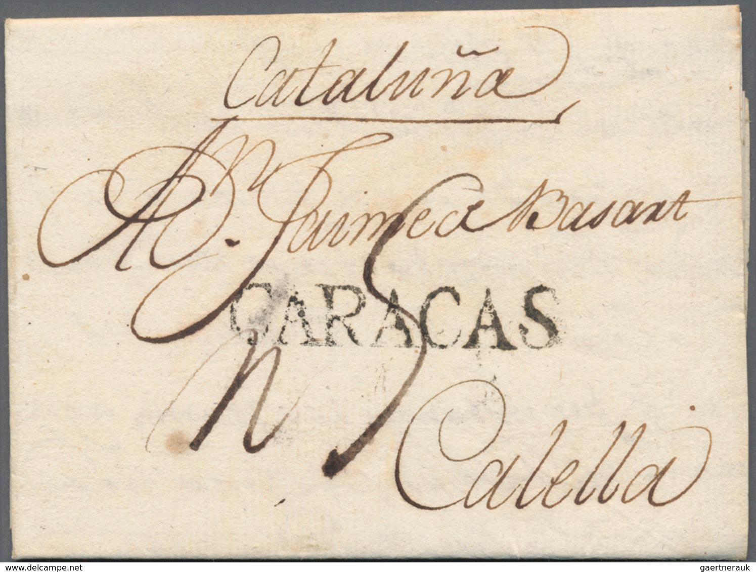 Spanien - Vorphilatelie: 1802 (15 Feb). Very Rare One Liner CARACAS (Venezuela) On Taxed Letter To C - ...-1850 Prephilately