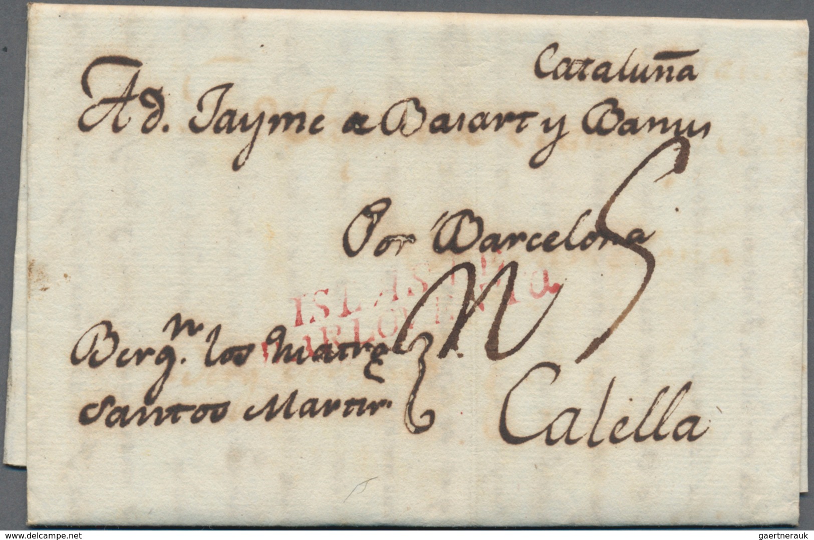 Spanien - Vorphilatelie: 1804 (/20 April), Cartagena De Indias To Calella (Spain) With Rare Two Line - ...-1850 Prephilately