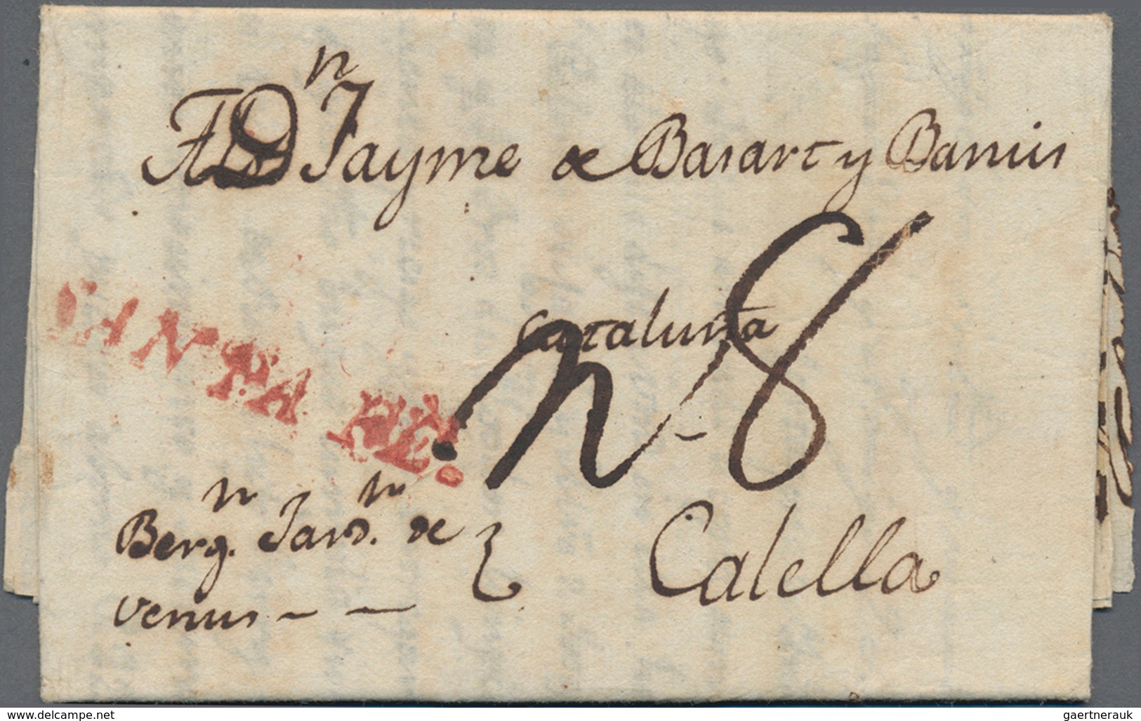 Spanien - Vorphilatelie: 1809 (30 Nov). Cartagena De Indias To Calella (Spain) With Rare Red One Lin - ...-1850 Prephilately