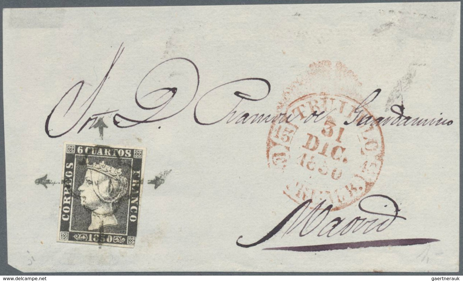 Spanien: 1850, 6cs. Black, Plate II, Type 12, Fresh Colour, Cut Into At Lower Right Otherwise Full M - Gebraucht