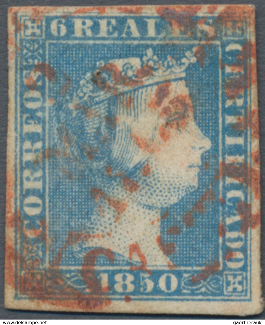 Spanien: 1850, 6r. Blue, Fresh Colour And Full Margins All Around, Oblit. By Red C.d.s. "3 MAR 1805" - Gebraucht