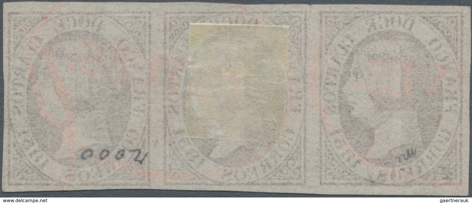 Spanien: 1851, 12cs. Lilac, Horizontal Strip Of Three, Fresh Colour And Full To Wide Margins All Aro - Used Stamps