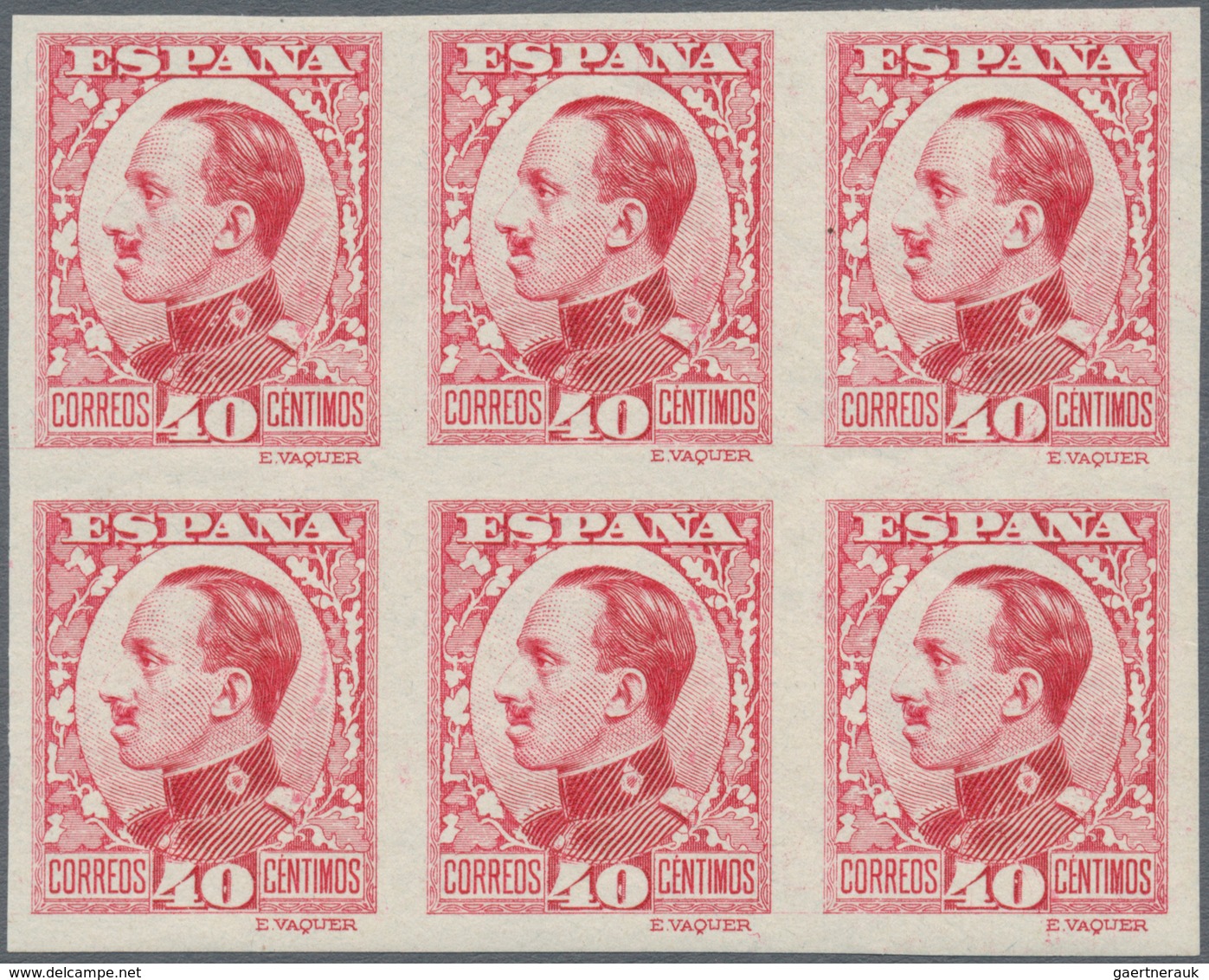 Spanien: 1930, Definitives Alfonso XIII, 40c. Red, Colour Variety, Imperforated Block Of Six, Unmoun - Gebraucht