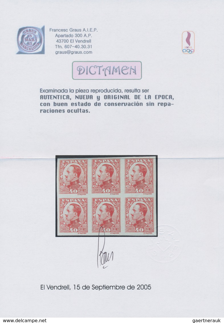 Spanien: 1930, Definitives Alfonso XIII, 40c. Red, Colour Variety, Imperforated Block Of Six, Unmoun - Used Stamps