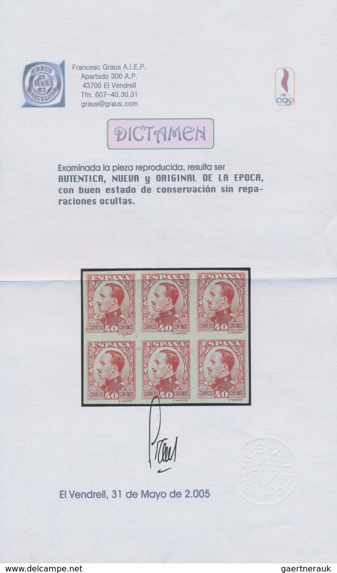 Spanien: 1930, King Alfonso XIII. Definitive 40c. Imperforate COLOUR PROOF In Carmine-red Block Of S - Gebraucht