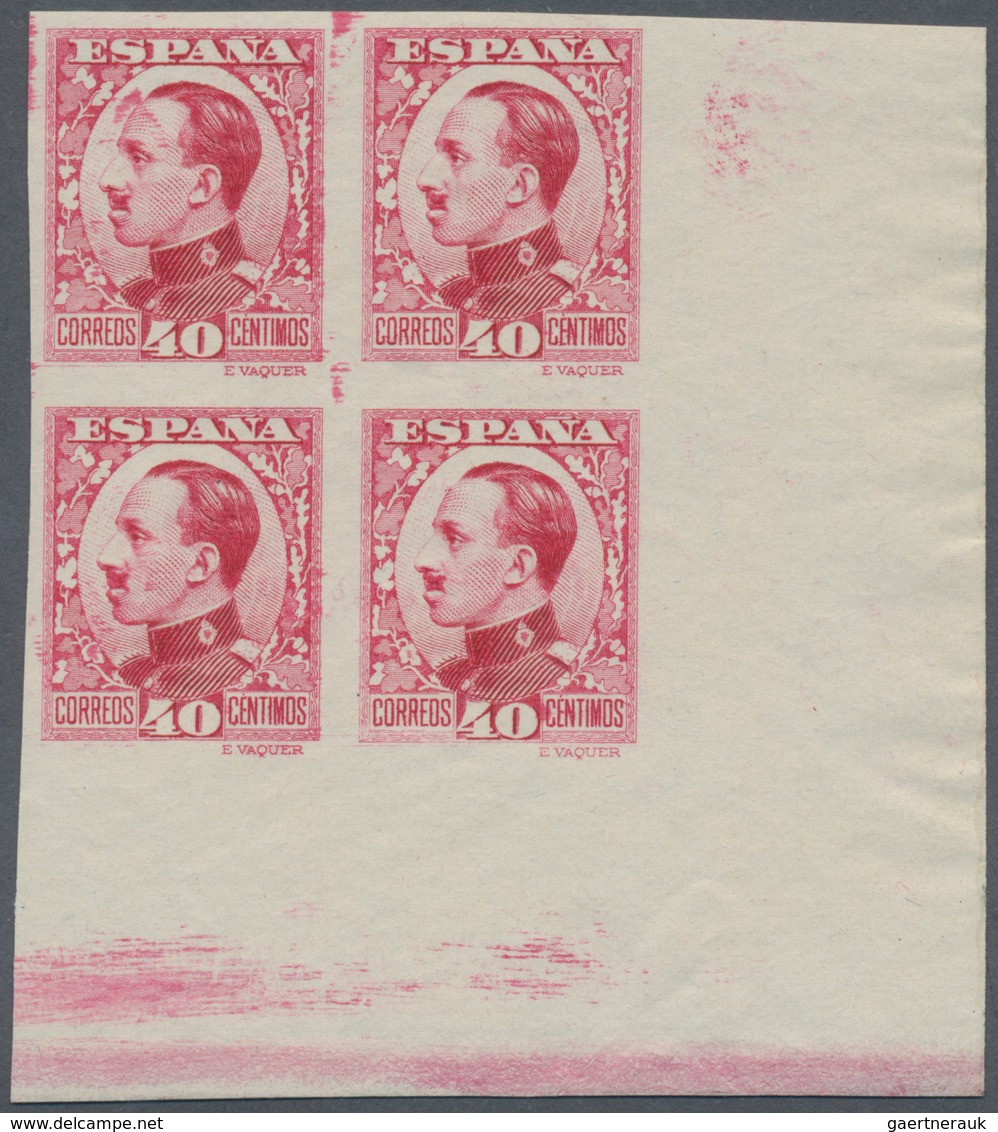 Spanien: 1930, Definitives Alfonso XIII, 40c. Red, Colour Variety, Imperforated Block Of Four From T - Used Stamps