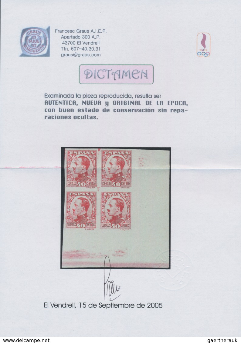 Spanien: 1930, Definitives Alfonso XIII, 40c. Red, Colour Variety, Imperforated Block Of Four From T - Used Stamps