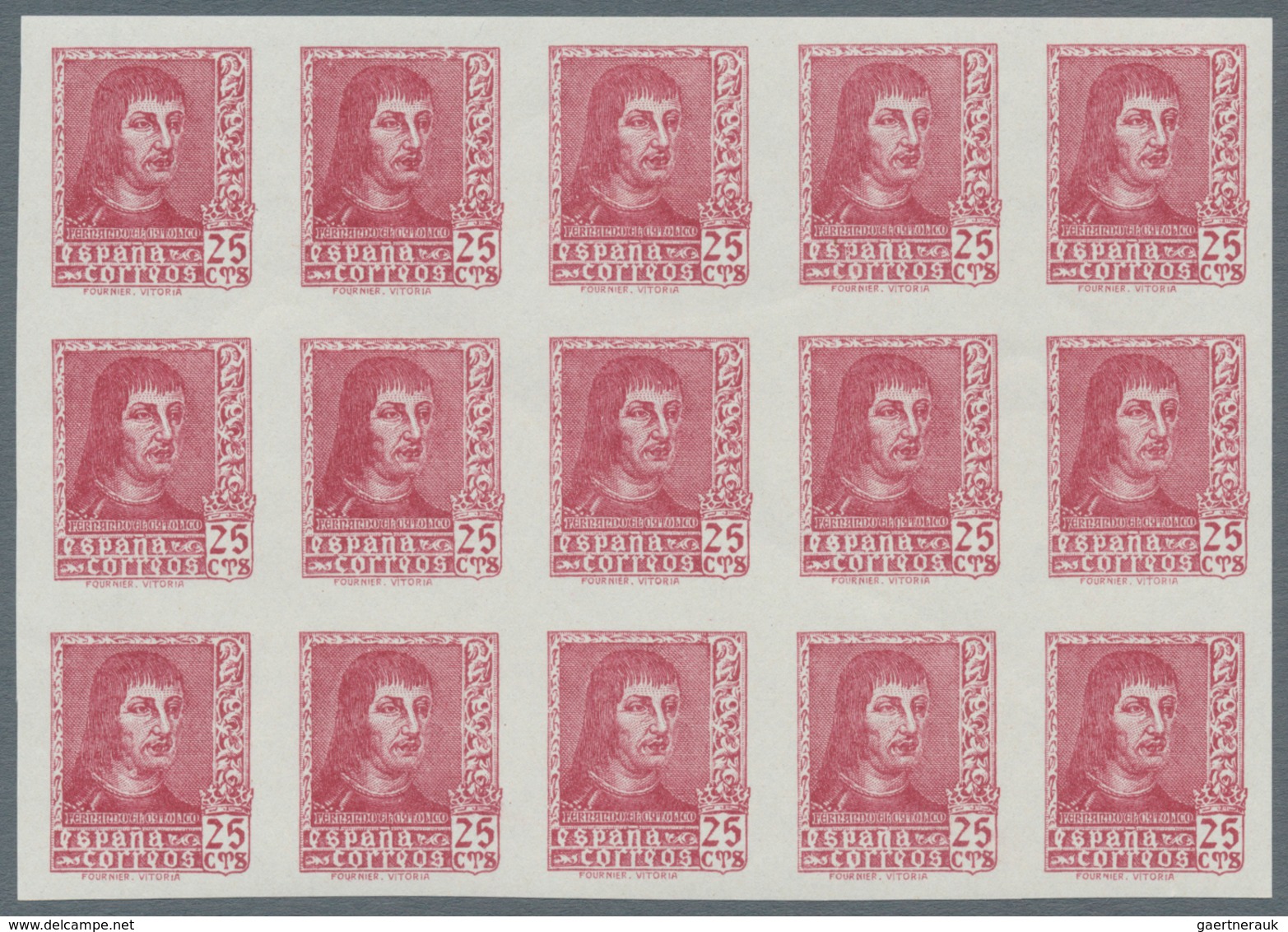 Spanien: 1938, Ferdinand II. Five Different Stamps Incl. Both Imprints Of 30c. In IMPERFORATED Block - Used Stamps