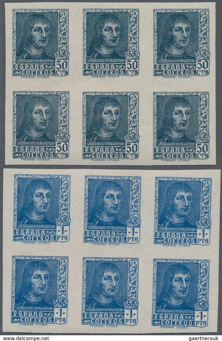 Spanien: 1938, Ferdinand II. NOT ISSUED Definitive Stamps 50c. Greyish-blue And 1pta. Blue In IMPERF - Gebruikt