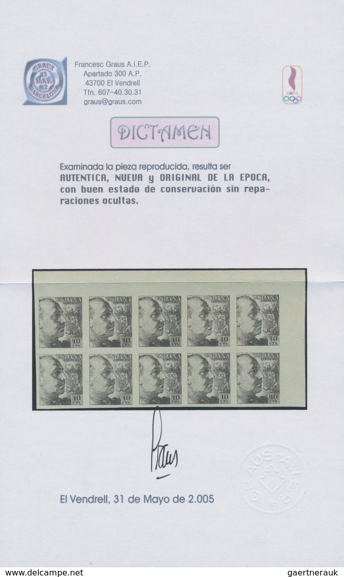 Spanien: 1939, Compulsory Surtax Stamp General Franco 10c. IMPERFORATED COLOUR PROOF In Grey In A Bl - Used Stamps