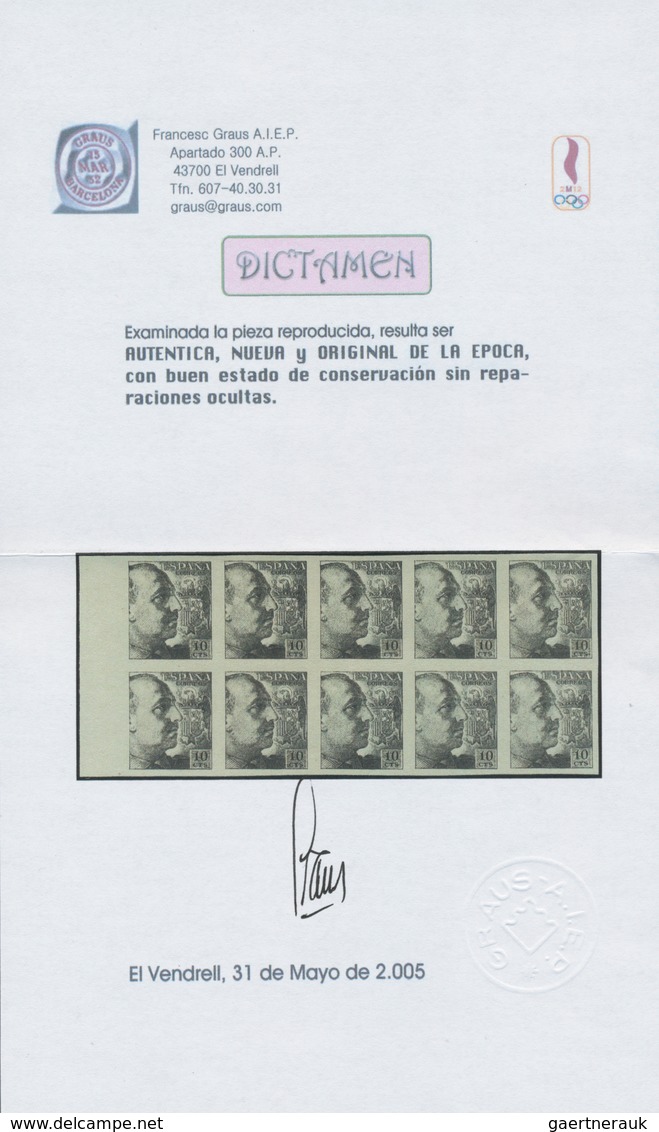Spanien: 1939, Compulsory Surtax Stamp General Franco 10c. IMPERFORATED COLOUR PROOF In Grey In A Bl - Gebraucht