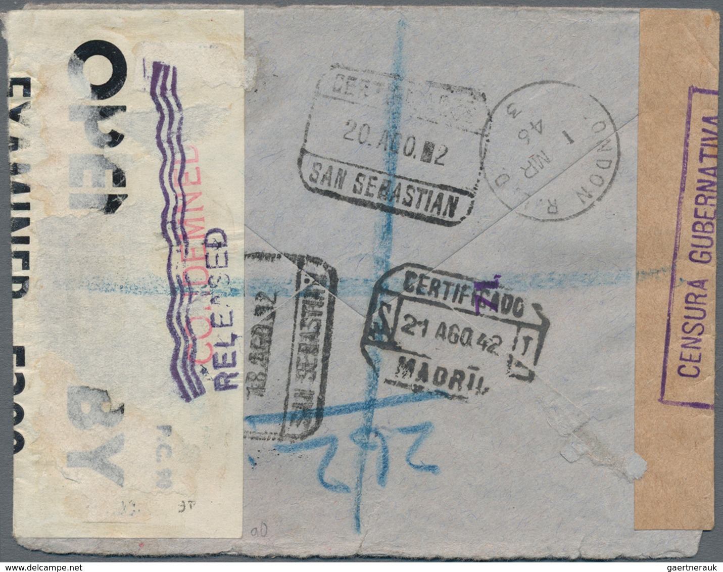 Spanien: 1942, Letter From BURGOS Via San Sebastian And Madrid To DUBLIN/Scotland With Spanish And E - Gebraucht