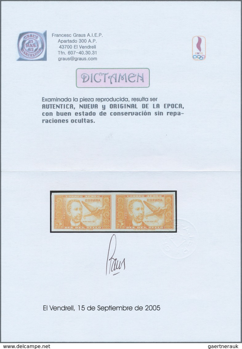 Spanien: 1944, Airmail Stamp 5pts. "Dr.Thebussem", Color Variety "orange", Imperforated Horiz. Pair, - Gebraucht