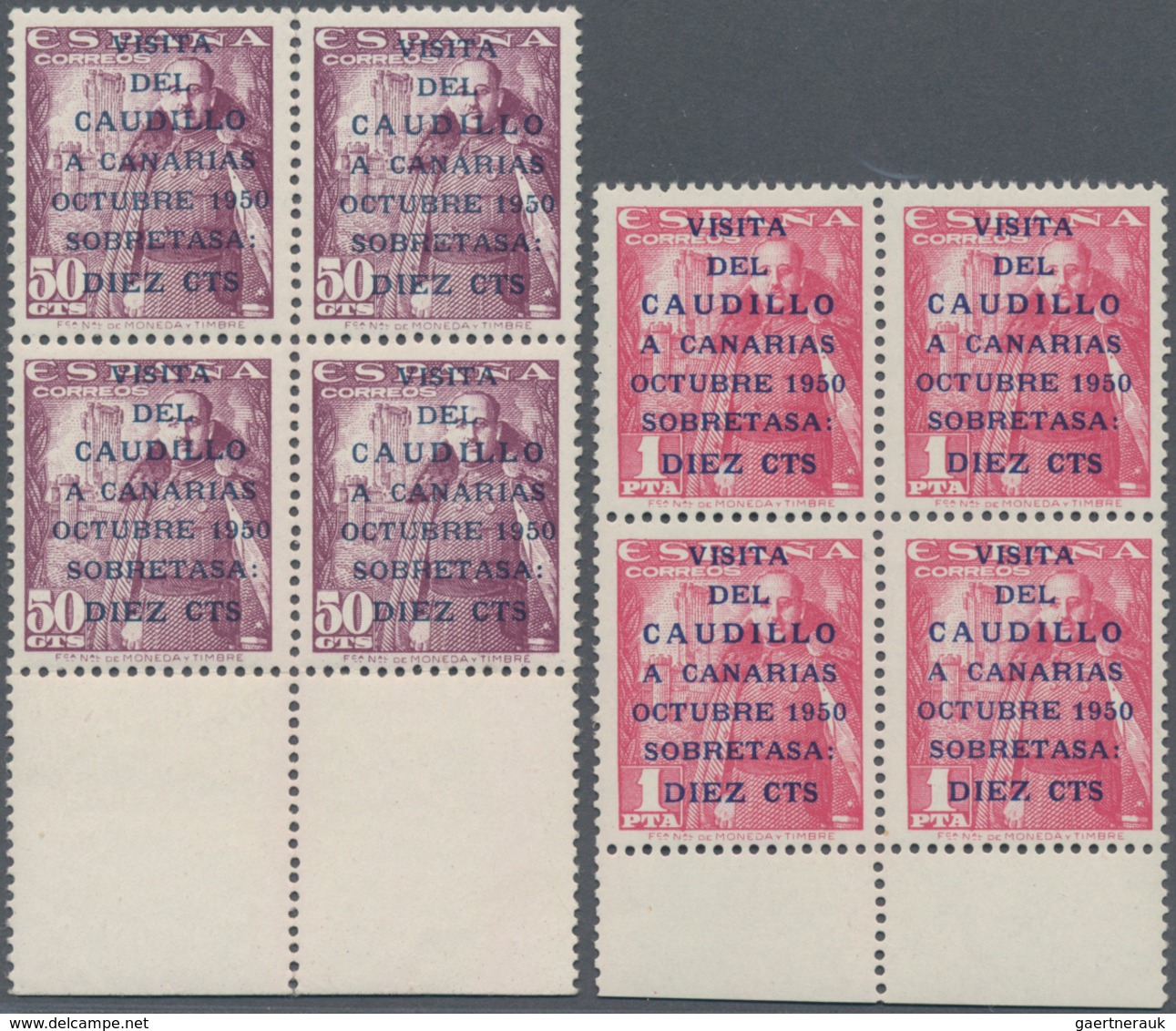 Spanien: 1950, General Franco's Visit Of The Canary Islands 50c. Dark Lilac And 1pta. Carmine-rose W - Gebraucht