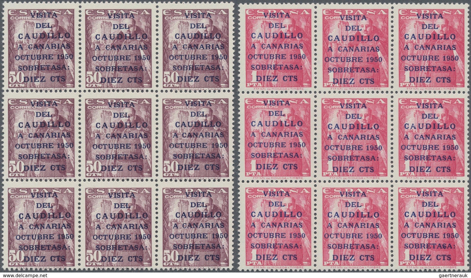 Spanien: 1950, General Franco's Visit Of The Canary Islands 50c. Dark Lilac And 1pta. Carmine-rose W - Gebraucht