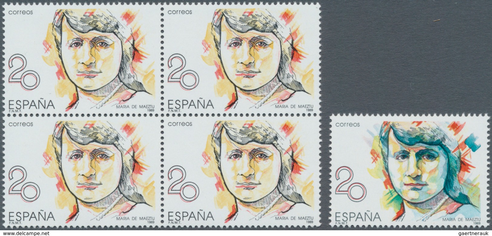 Spanien: 1988, Prominent Woman 20pta. 'Maria De Maeztu' With BLUE COLOUR OMITTED Block Of Four With - Gebraucht