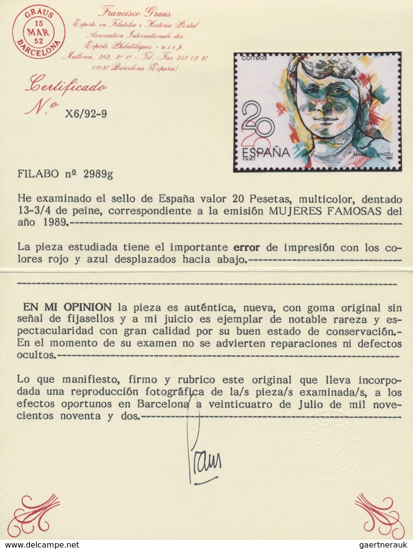 Spanien: 1988, Prominent Woman 20pta. 'Maria De Maeztu' Five Stamps With ERRORS Incl. One With BLUE - Gebraucht