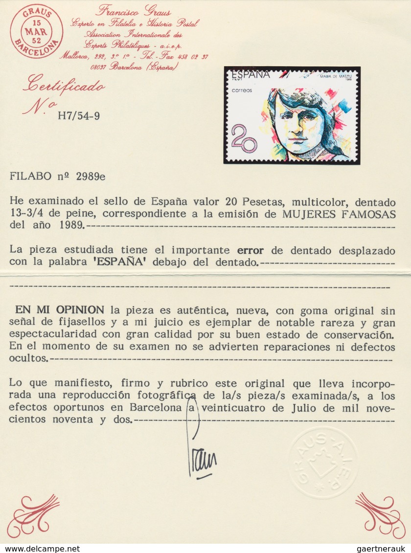 Spanien: 1988, Prominent Woman 20pta. 'Maria De Maeztu' Five Stamps With ERRORS Incl. One With BLUE - Gebraucht