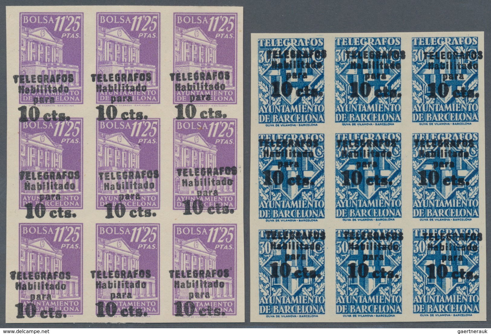 Spanien - Zwangszuschlagsmarken Für Barcelona: TELEGRAPH STAMPS: 1942/45, Provisional Issue Complete - Kriegssteuermarken