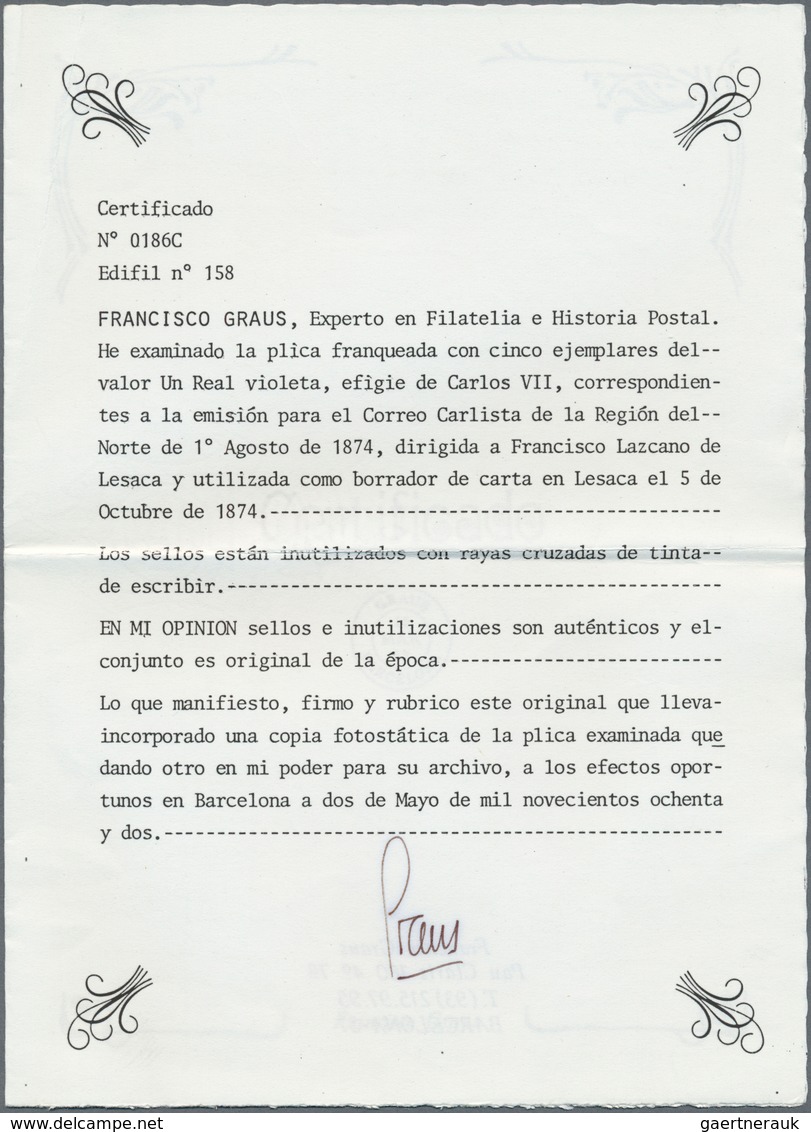 Spanien - Carlistische Post: 1874, Carlos VII, Carliste Issue 1 Real Violet (5) Canc. Handwritten 5t - Carlists