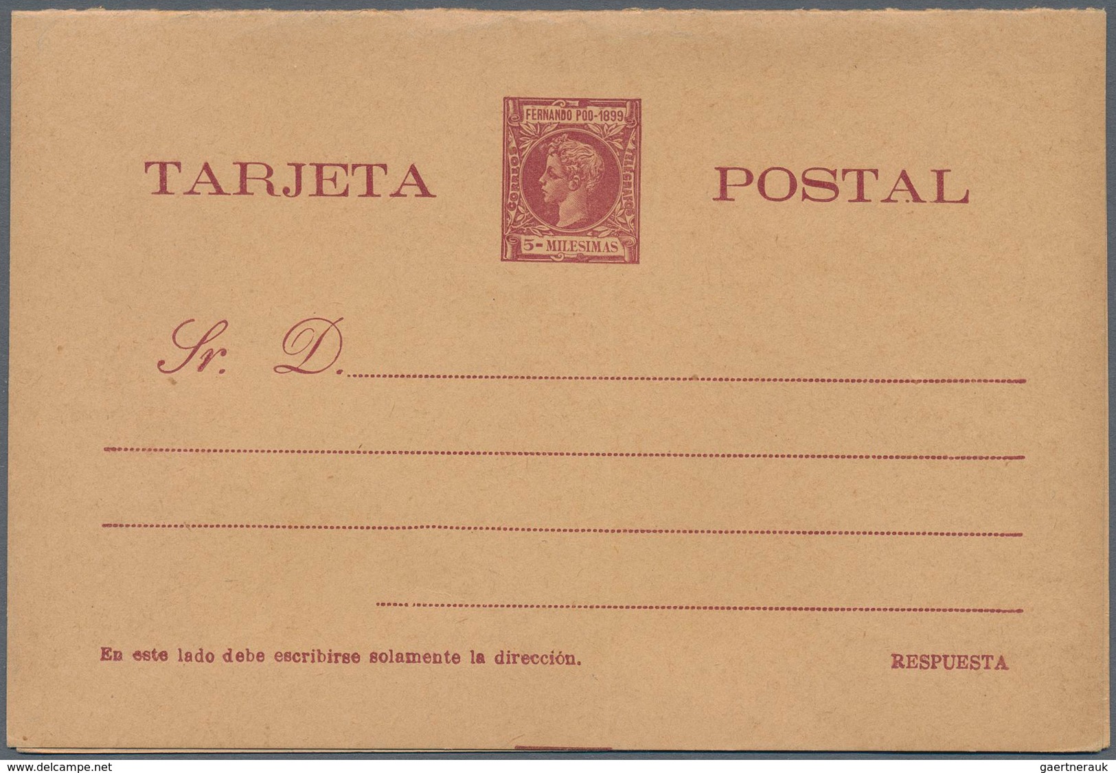 Spanien - Ganzsachen: 1899. Lot Of 4 Reply Cards Alfonso XIII Infante "Fernando Poo-1899": One Card - 1850-1931