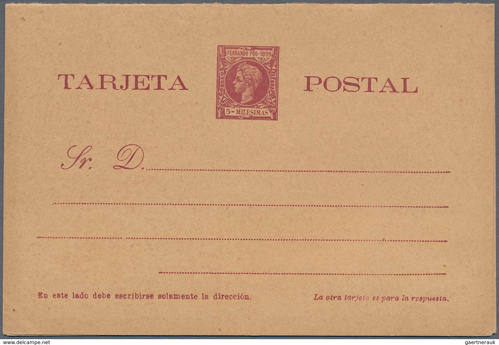 Spanien - Ganzsachen: 1899. Lot Of 4 Reply Cards Alfonso XIII Infante "Fernando Poo-1899": One Card - 1850-1931