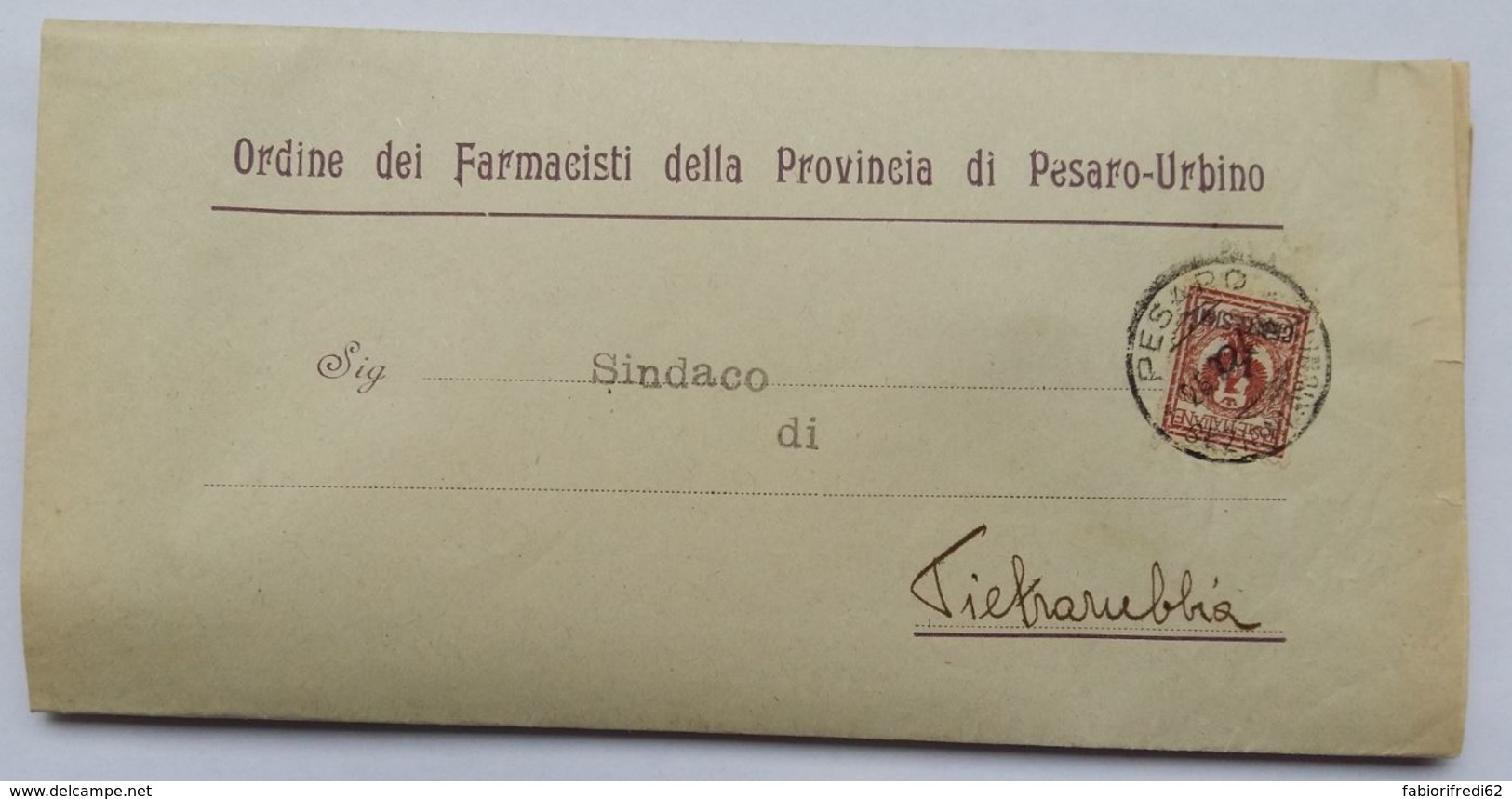 LETTERA 1924 C.10 SS ORDINE FARMACISTI TIMBRO PESARO (AX254 - Marcophilia