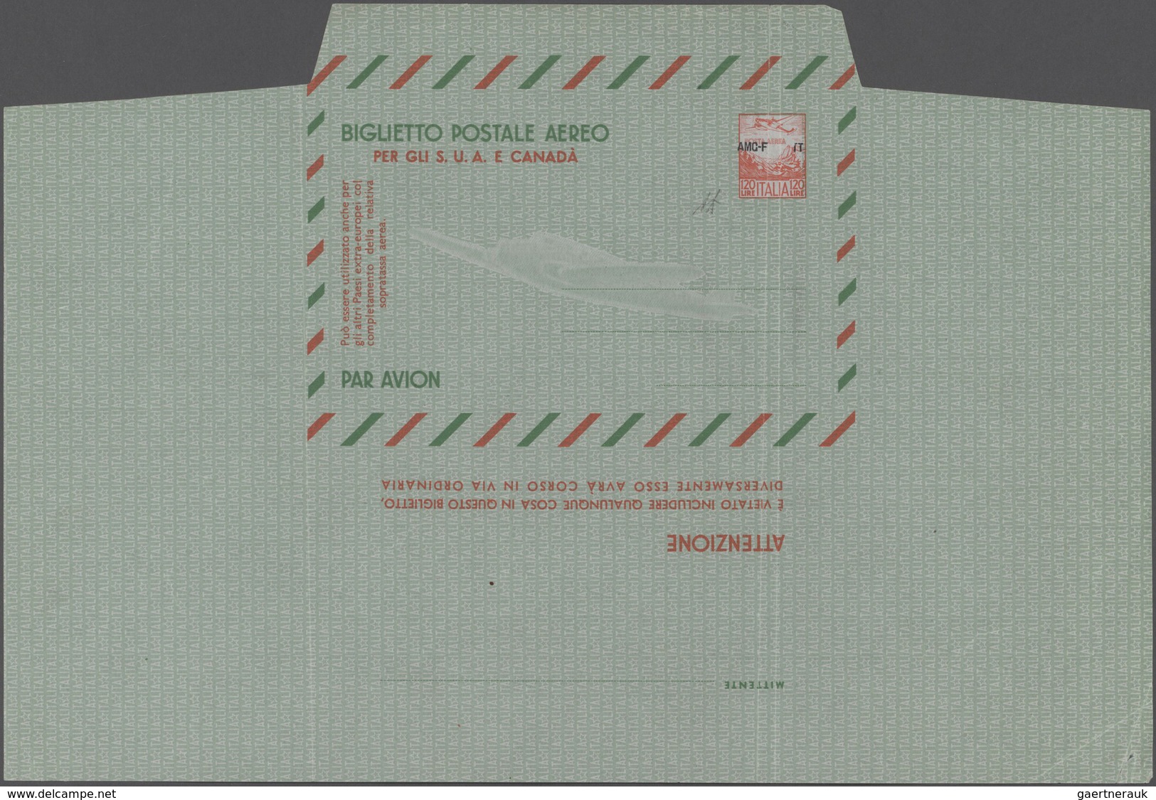 Triest - Zone A - Ganzsachen: 1952. 120 L Aerogramm "Biglietto Postale Aero Per Gli S.U.A. E Canada" - Poststempel
