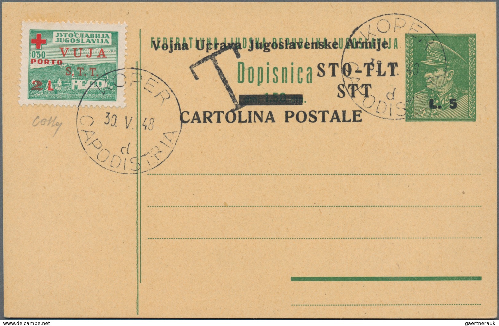 Triest - Zone B - Ganzsachen: 1947/1948, L5 Postal Stationary Card, Created By Overprinting Jugoslav - Poststempel