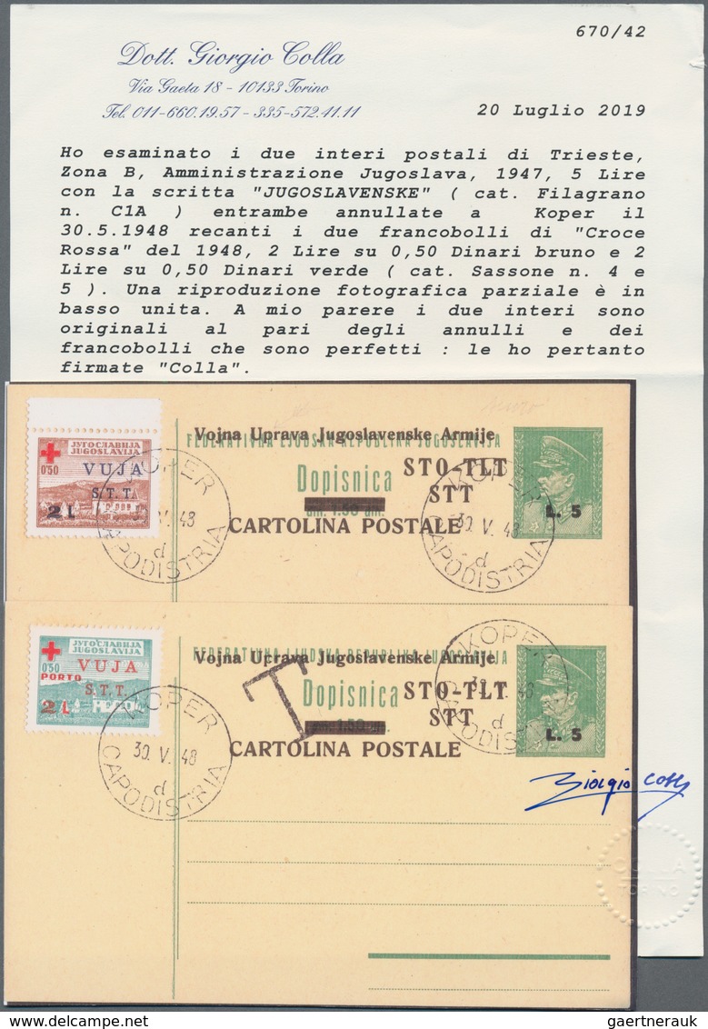 Triest - Zone B - Ganzsachen: 1947/1948, L5 Postal Stationary Card, Created By Overprinting Jugoslav - Poststempel