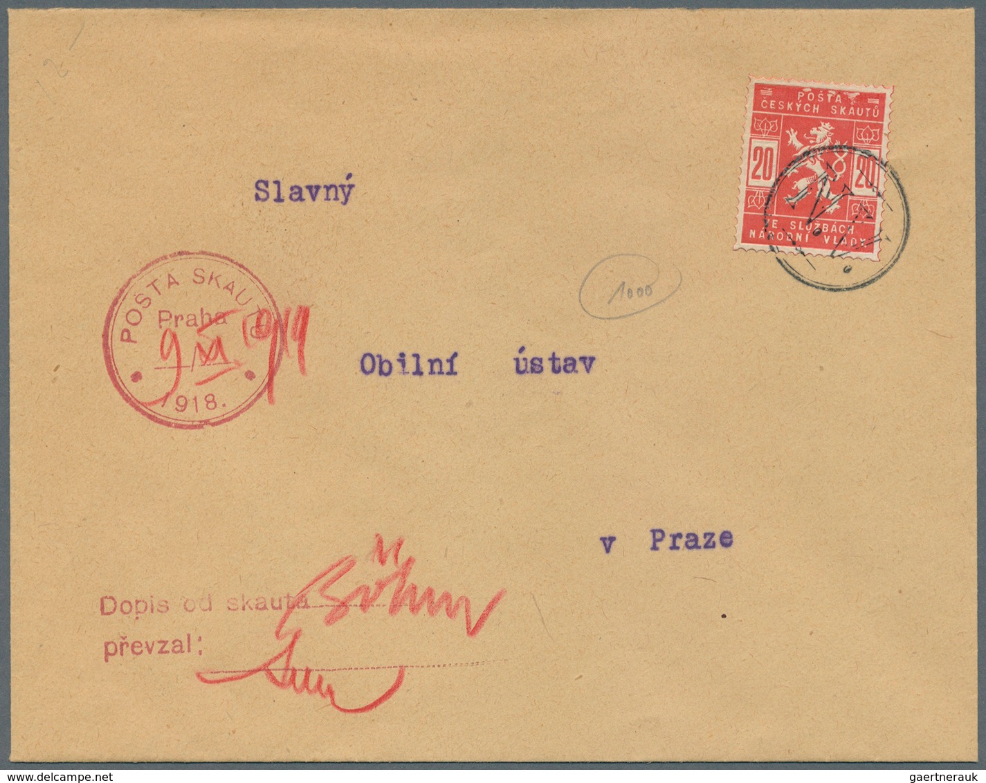 Tschechische Republik: 1918, Brief Mit 20 H SCAUTEN / Pfadfinder-Ausgabe In Karminrot Mit K2 "N.V." - Other & Unclassified