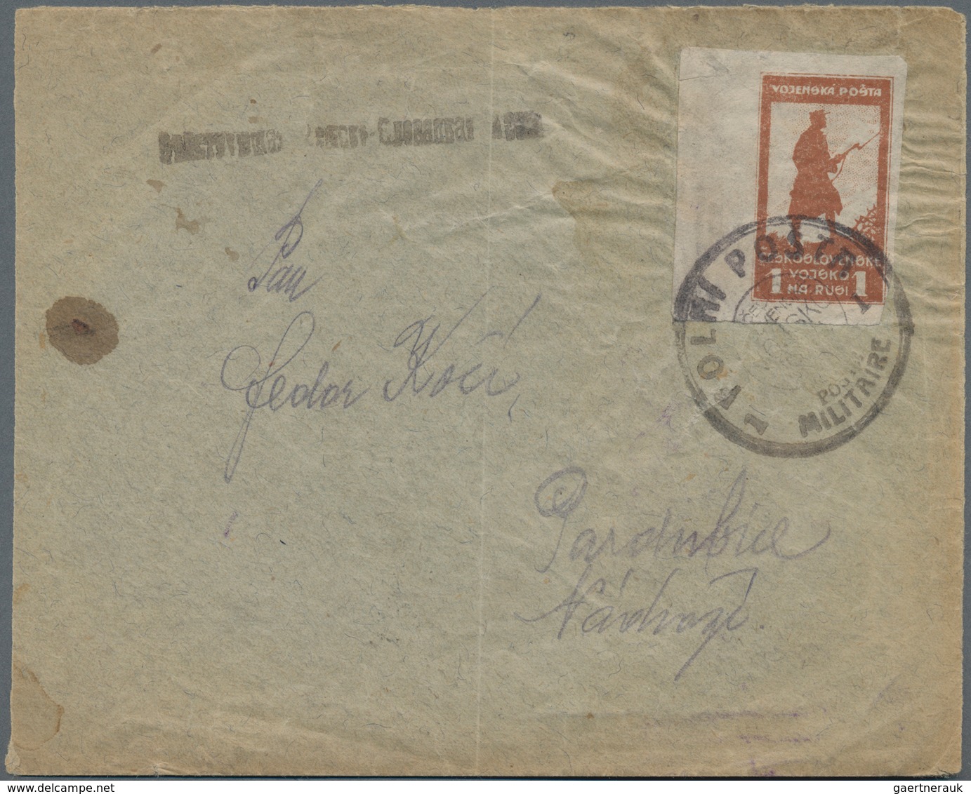 Tschechoslowakei - Militärpost Sibirien: 1919/20, 1r. Brown, Left Marginal Copy (touched At Lower Ri - Siberian Legion
