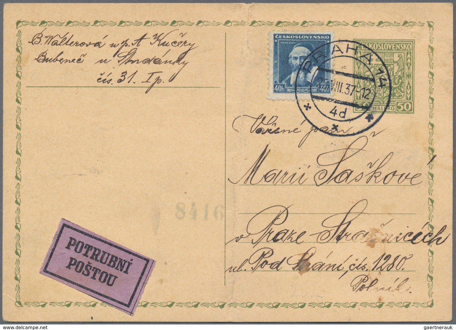 Tschechoslowakei - Ganzsachen: 1933/1937, 90 H Green And 50 H Green (vertical Fold) Two Postal Stati - Postkaarten