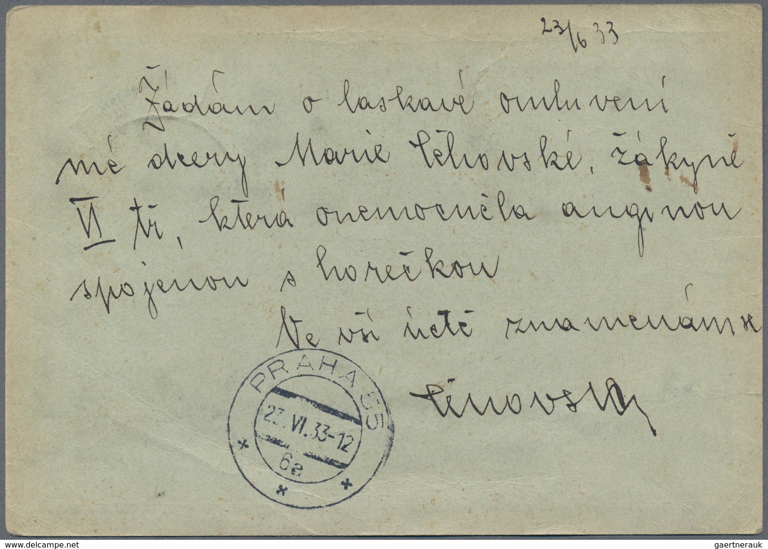 Tschechoslowakei - Ganzsachen: 1933/1937, 90 H Green And 50 H Green (vertical Fold) Two Postal Stati - Ansichtskarten